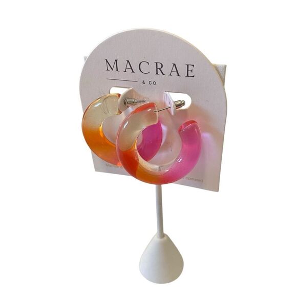 Macrae & Co. Pink, Orange & Yellow Gradiant C-Hoop Earrings - Picture 3 of 6